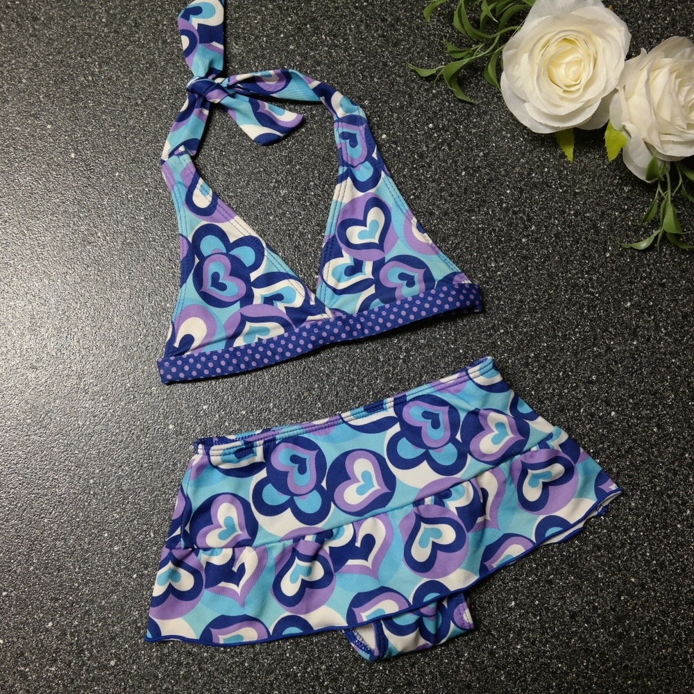 Penelope Mack Hearts Skirted Two Piece Swimsuit 2T